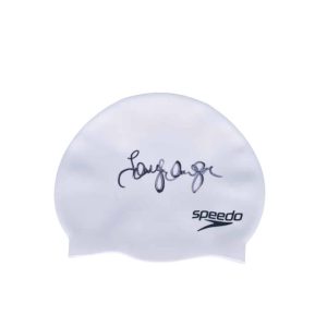 Ian Thorpe — Gorra Blanca de Natacion Autografiada — Pentacampeon Olimpico - Vista frontal