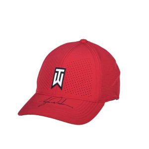 Tiger Woods — Gorra Roja Autografiada - Vista frontal
