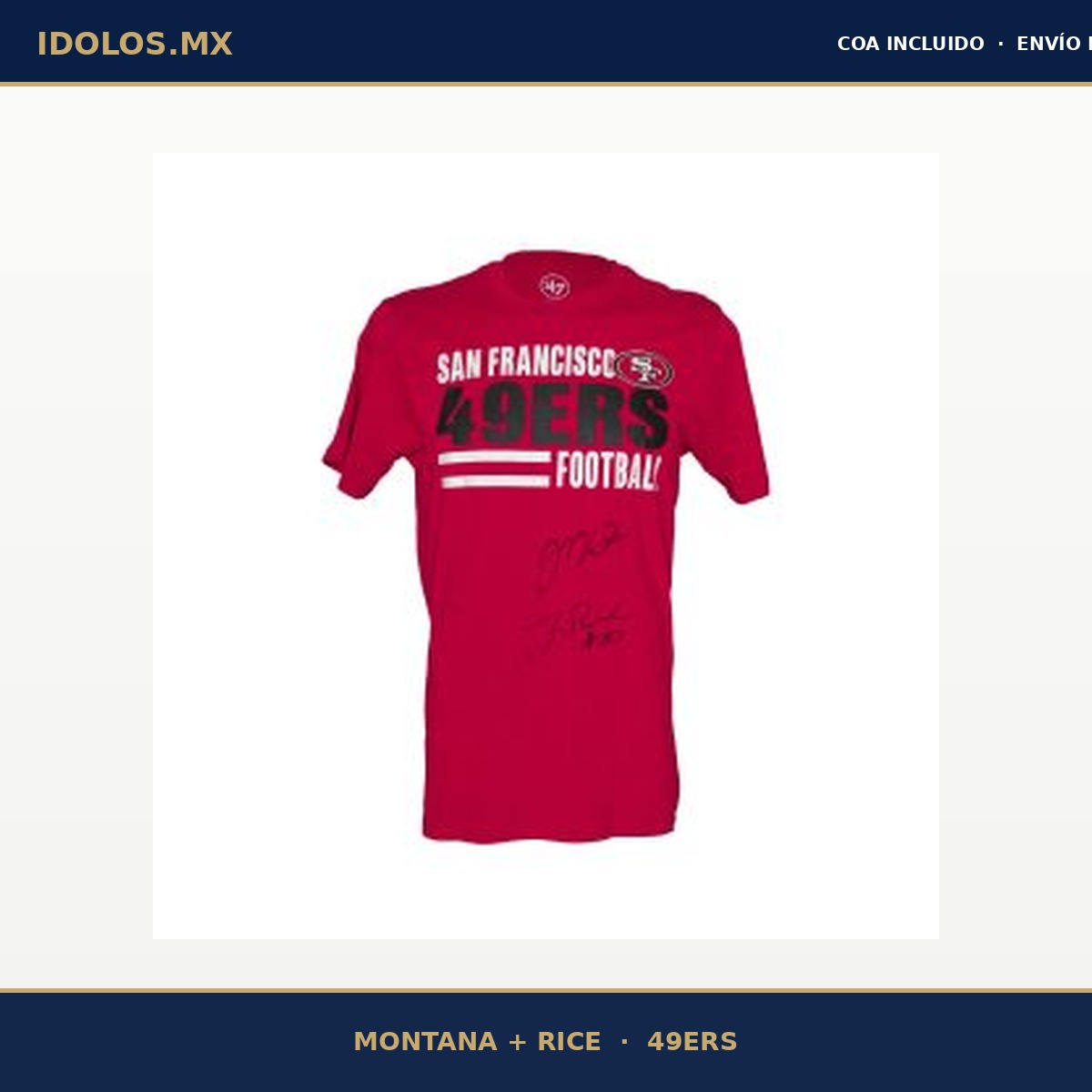 Joe Montana y Jerry Rice playera 49ers autografiada con certificado de autenticidad - idolos.mx